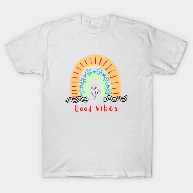 Good Vibes Rainbow Design T-Shirt by TINRO Kreations